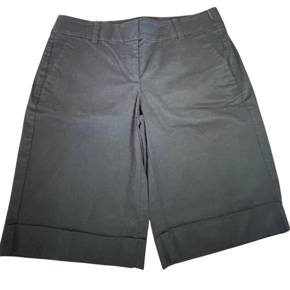 Ann Taylor Cotton Boardwalk Shorts 6 Black Cuffed Chino Bermuda Classic